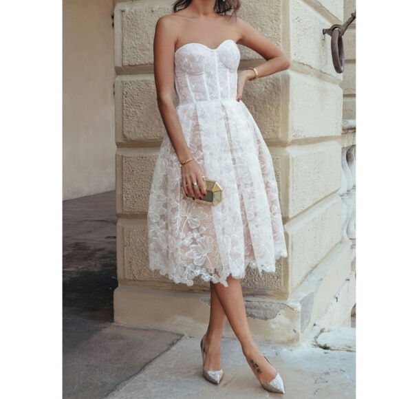 Nadine Merabi Olivia White Strapless Lace Corset Fit & Flare Dress 14 / XXL - Picture 3 of 9